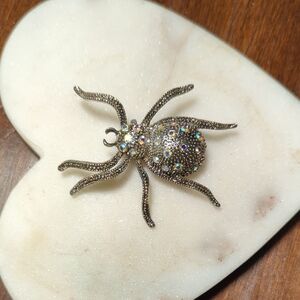 Vintage Spider Brooch Pin AB Stones Sparkly